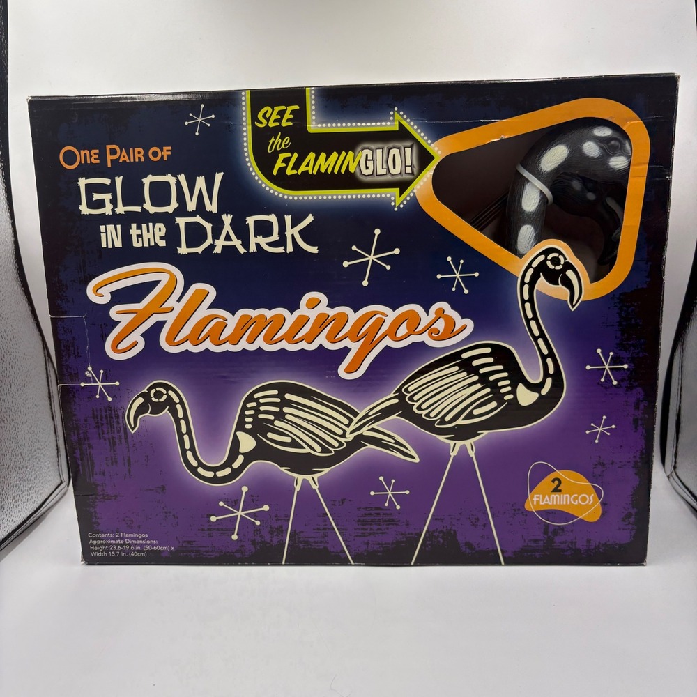 Nantucket Distributing Glow in the Dark Skeleton Flamingos Pair Open Box